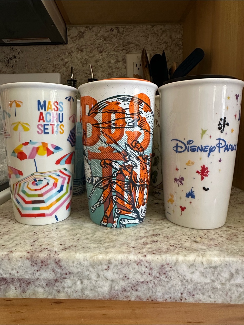 Starbucks White Ceramic Travel Cup with Multicolor Prints